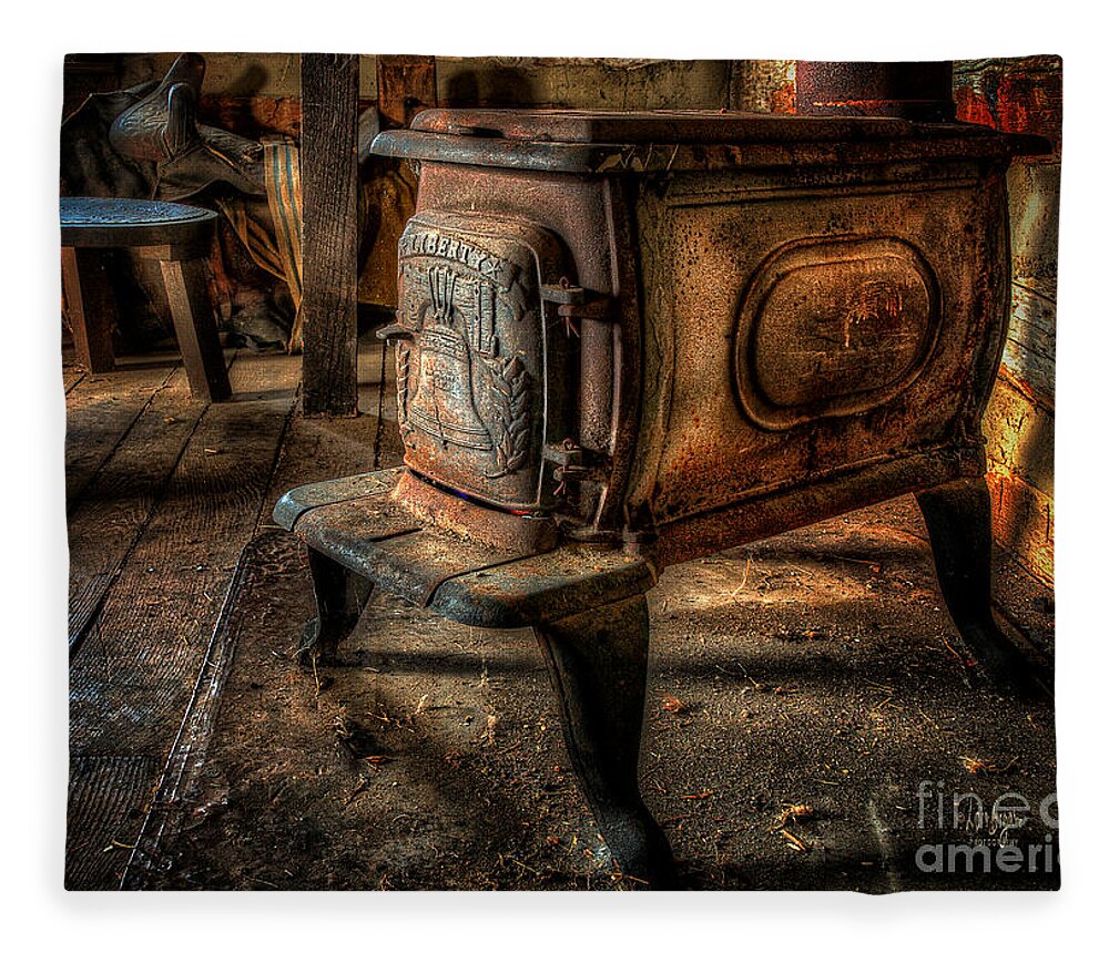 Stove Fleece Blanket featuring the photograph Liberty Wood Stove by Lois Bryan