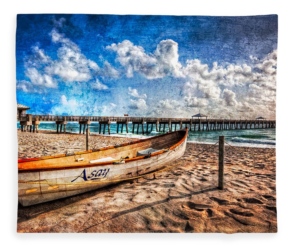 Boats Fleece Blanket featuring the photograph Lifeguard Boat by Debra and Dave Vanderlaan