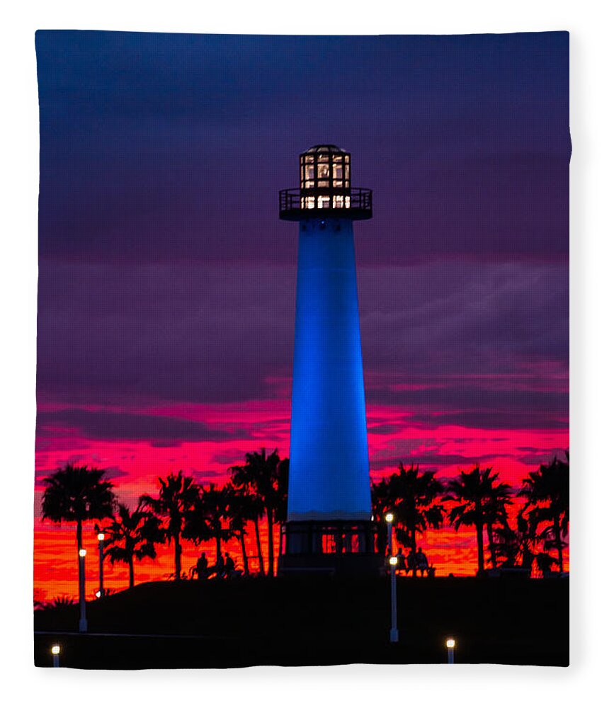 Light House Fleece Blanket featuring the photograph Light House in the Firey Sky by Denise Dube