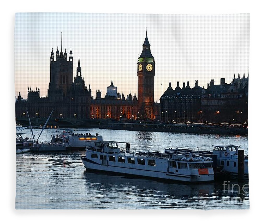 London Fleece Blanket featuring the photograph Lighting Up Time on the Thames by Jeremy Hayden