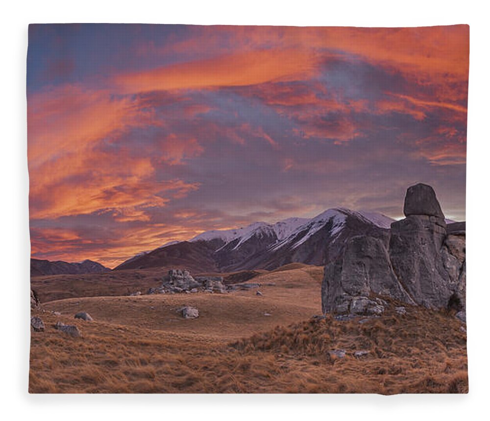 Colin Monteath Fleece Blanket featuring the photograph Limestone Boulders And Craigieburn by Colin Monteath