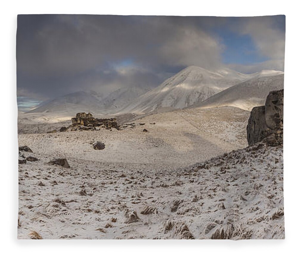 Colin Monteath Fleece Blanket featuring the photograph Limestone Boulders And Snow by Colin Monteath
