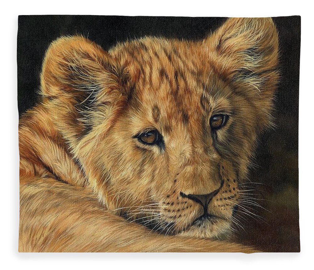 Animals Fleece Blanket featuring the painting Lion Cub by David Stribbling