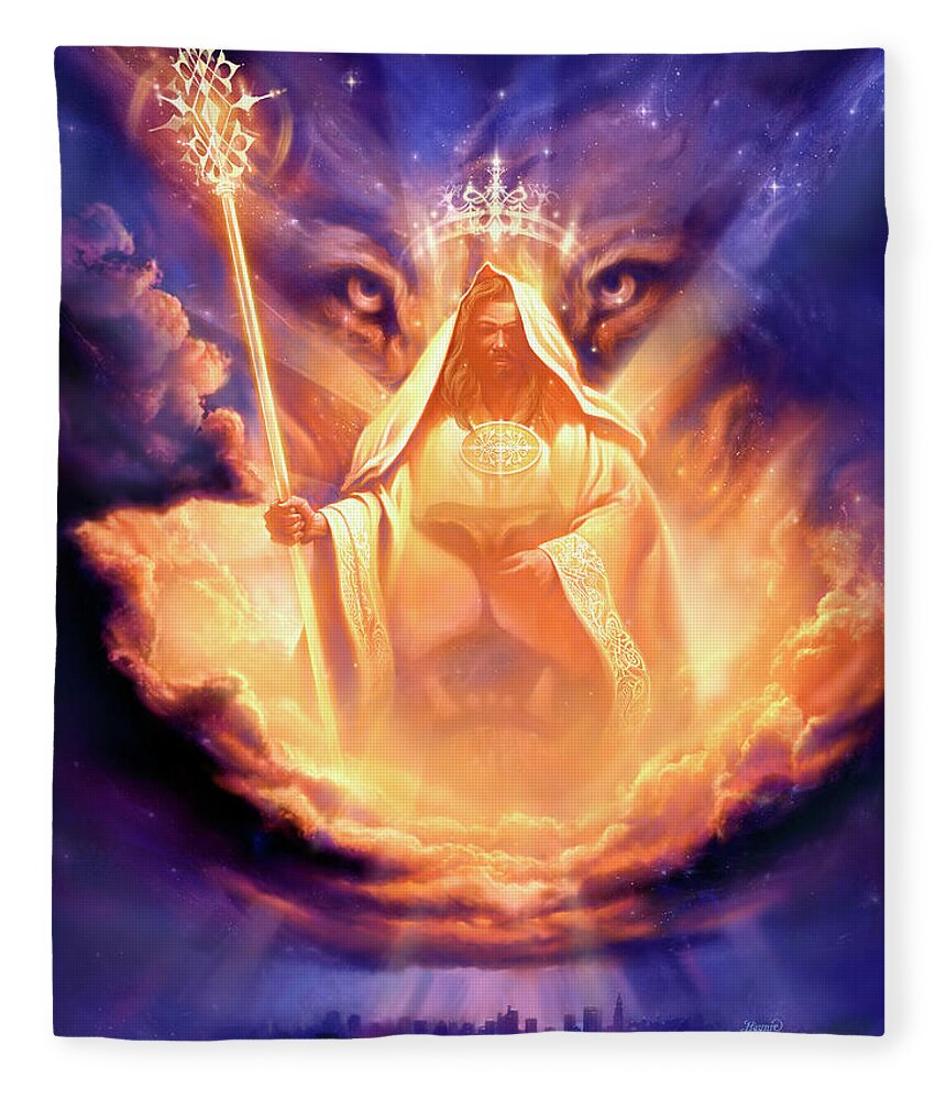 Jeff Haynie Fleece Blanket featuring the painting Lion of Judah by Jeff Haynie