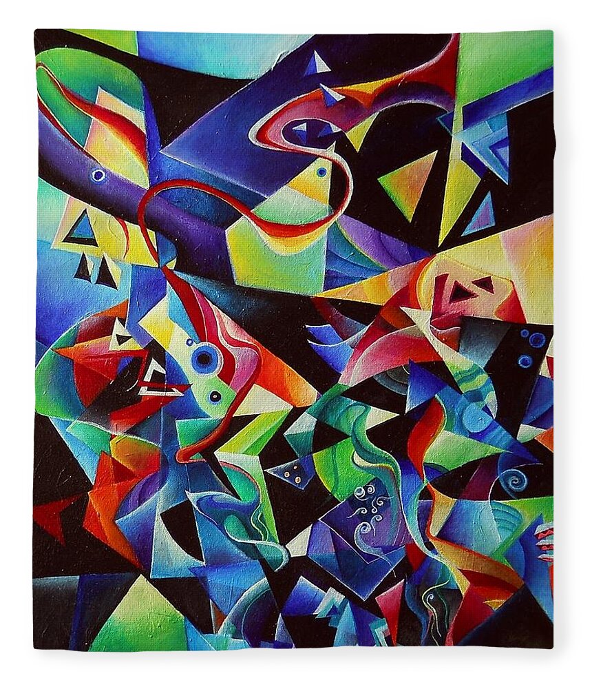 Arnold Schoenberg Piano Concert No.1 Acrylic Abstract Pens Music Fleece Blanket featuring the painting listening to piano concert op.42 of Arnold Schoenberg by Wolfgang Schweizer