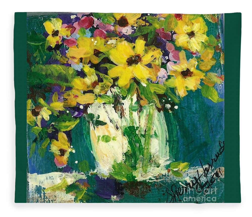 Daisies Fleece Blanket featuring the painting Little Daisies by Sherry Harradence