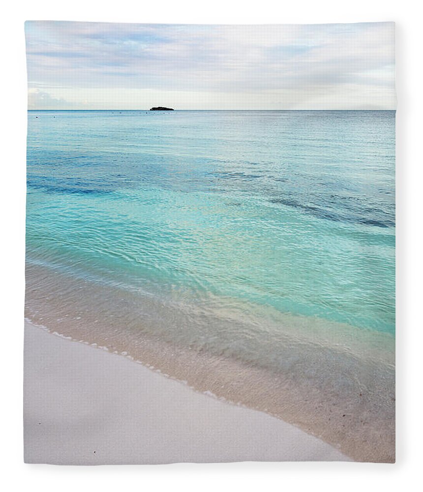 Water's Edge Fleece Blanket featuring the photograph Little Island And Beach With Very Calm by Michaelutech