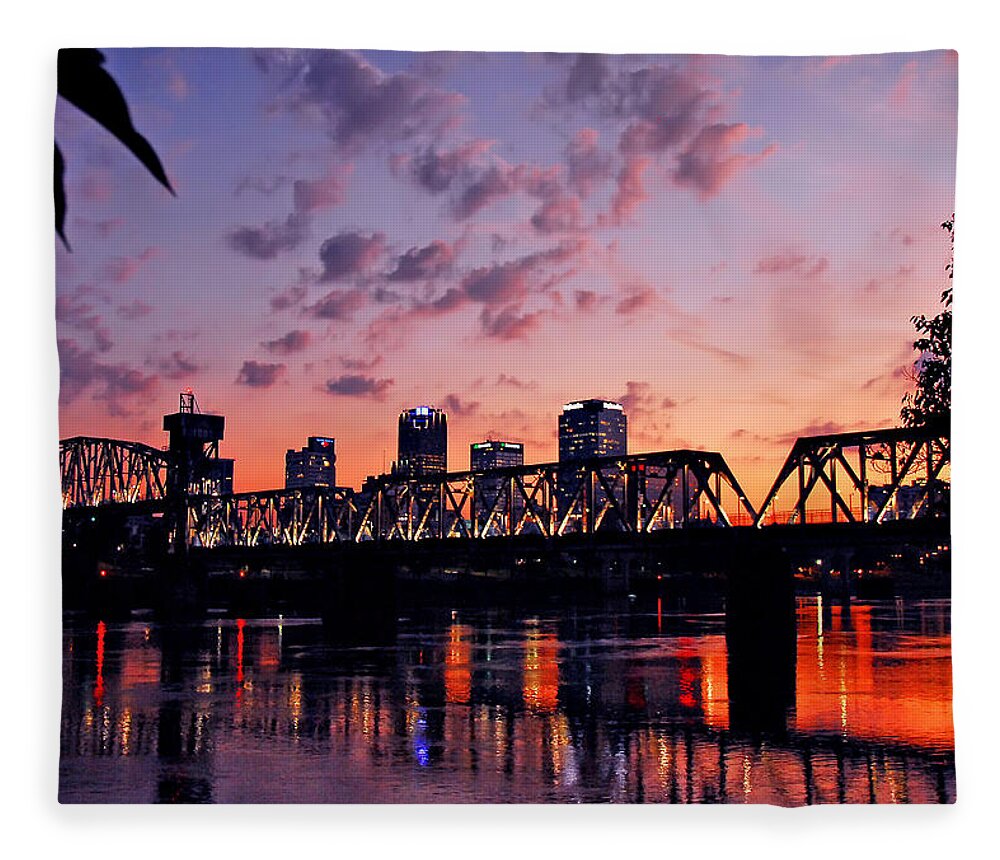 Little Rock Fleece Blanket featuring the photograph Little Rock Bridge Sunset by Mitchell R Grosky