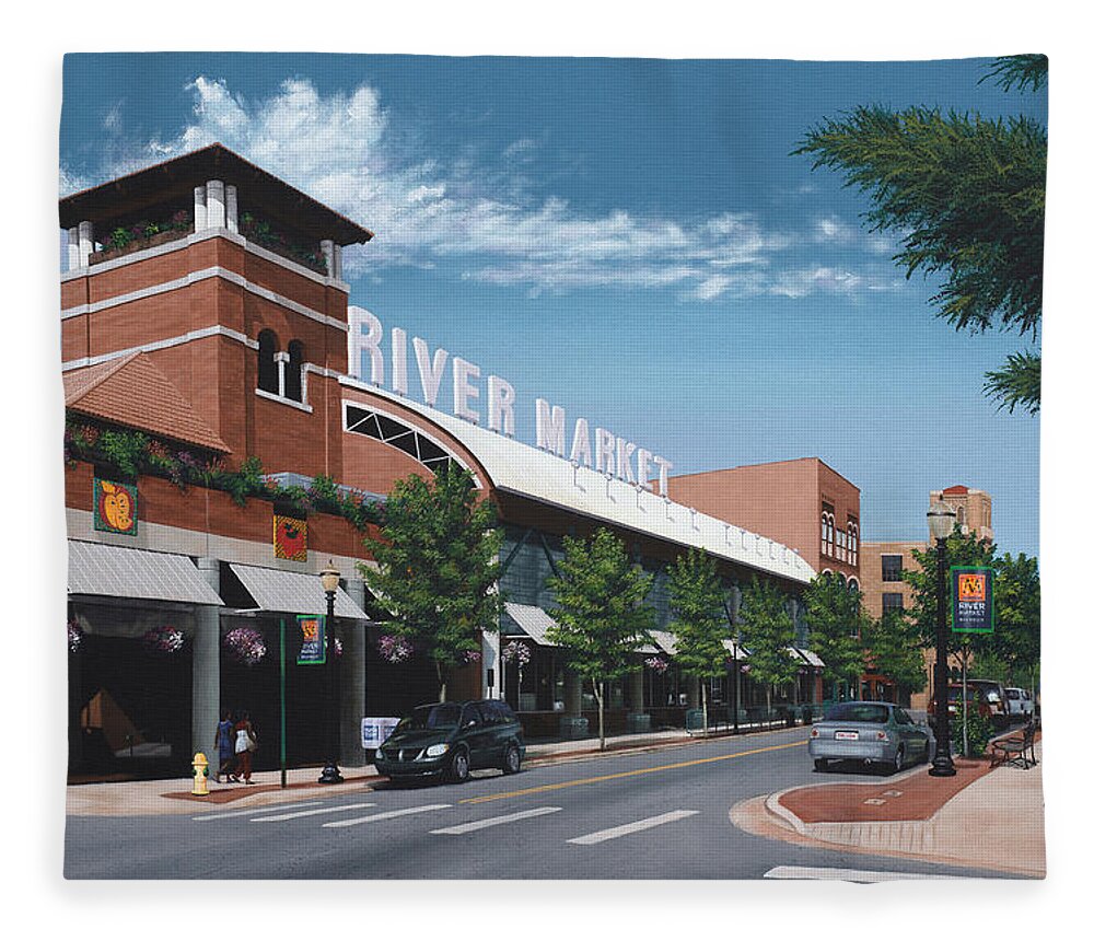 Little Rock Fleece Blanket featuring the painting Little Rock River Market by Glenn Pollard