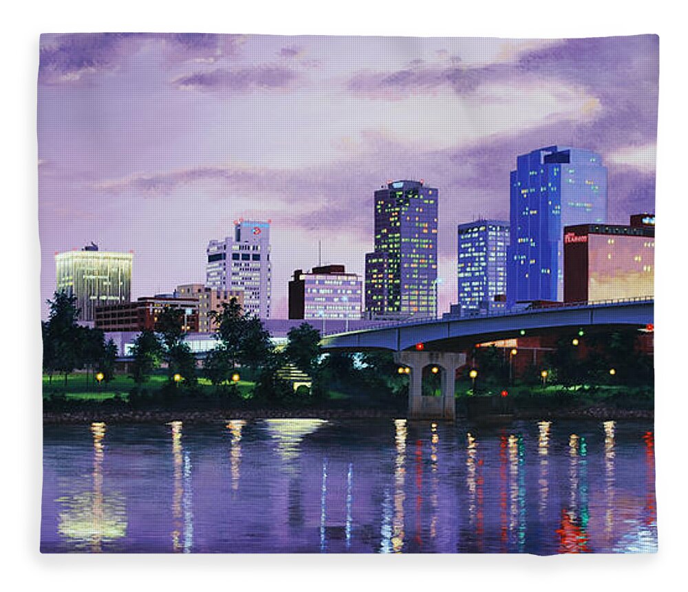 Little Rock Fleece Blanket featuring the painting Little Rock Skyline by Glenn Pollard