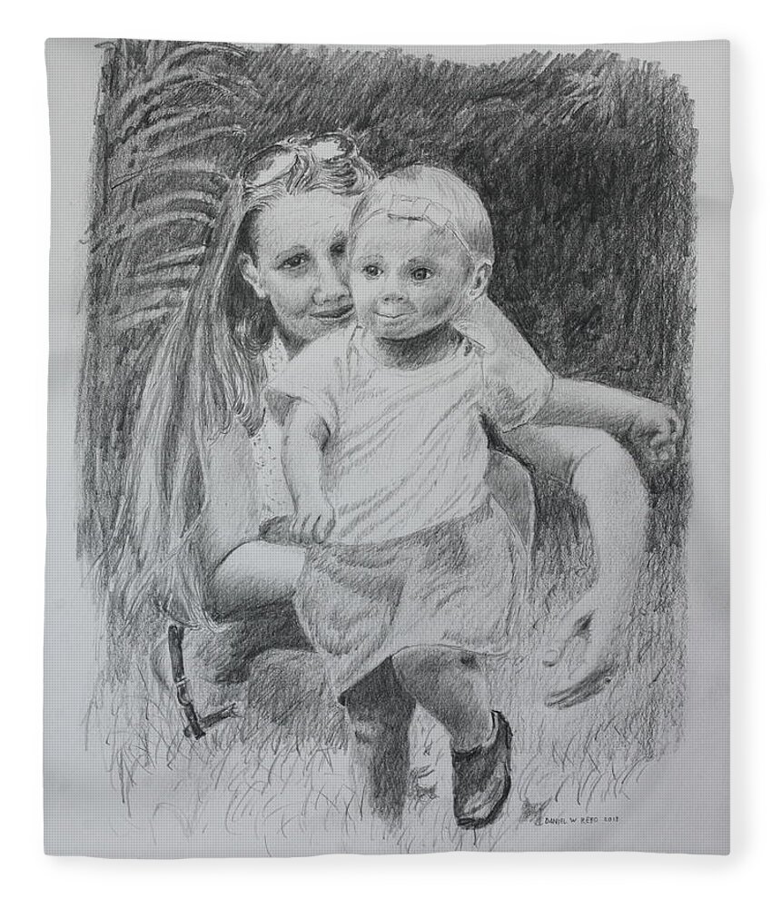 Mother Fleece Blanket featuring the drawing Little Runaway by Daniel Reed