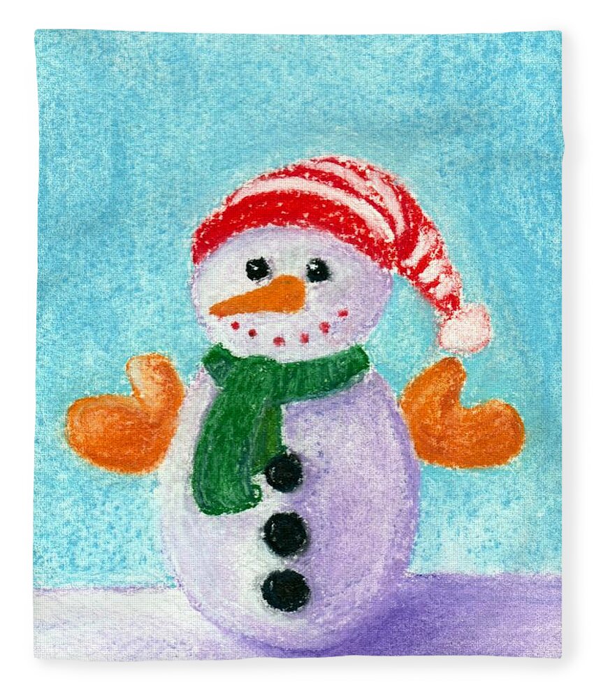 Little Fleece Blanket featuring the painting Little Snowman by Anastasiya Malakhova