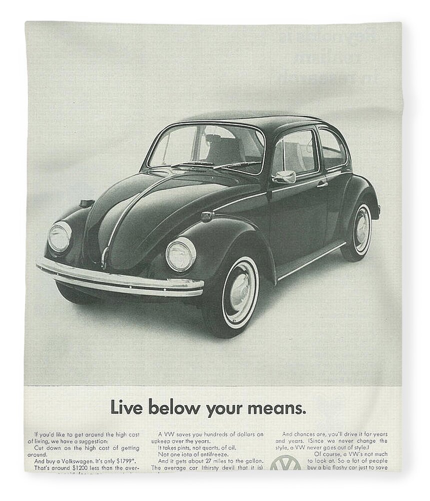 Vw Beetle Fleece Blanket featuring the digital art Live Below Your Means by Georgia Clare
