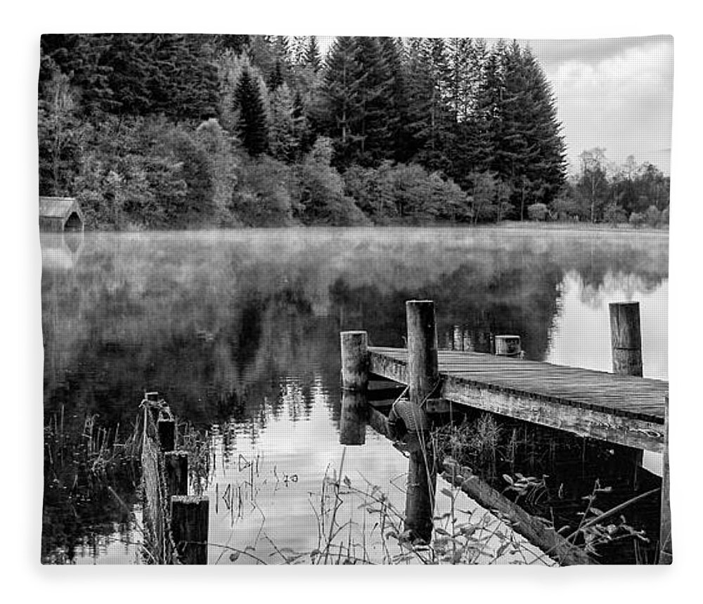 Loch Ard Fleece Blanket featuring the photograph Loch Ard Boathouse by Nigel R Bell