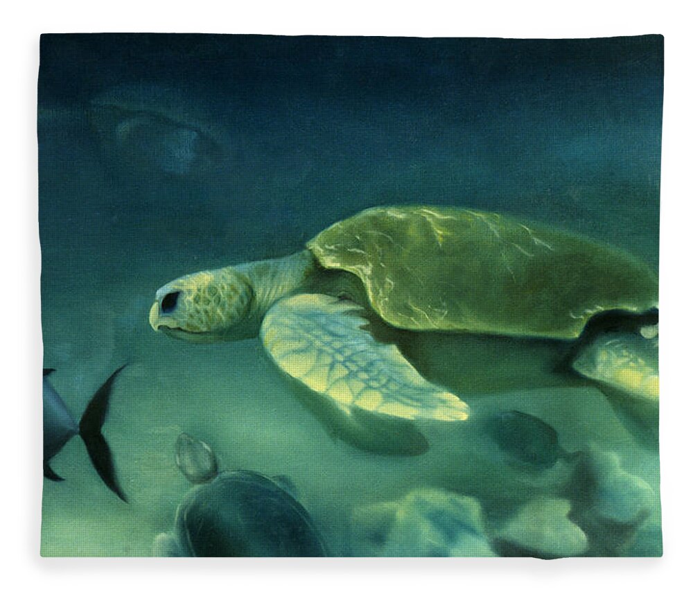 Loggerhead Turtles Fleece Blanket featuring the painting Loggerhead Turtle by Anni Adkins