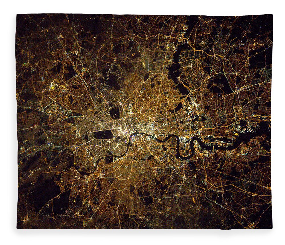 Satellite Image Fleece Blanket featuring the photograph London At Night, Satellite Image by Science Source