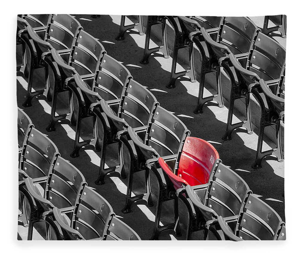 #21 Fleece Blanket featuring the photograph Lone Red Number 21 Fenway Park BW by Susan Candelario