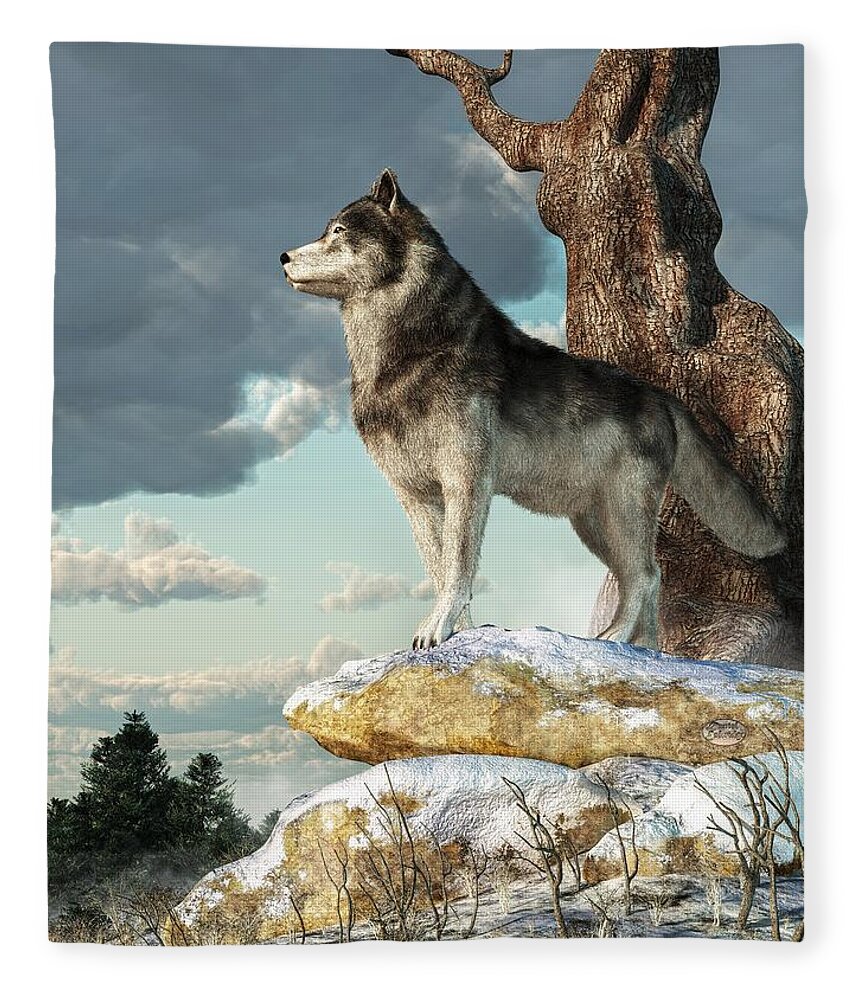 Lone Wolf Fleece Blanket featuring the digital art Lone Wolf by Daniel Eskridge