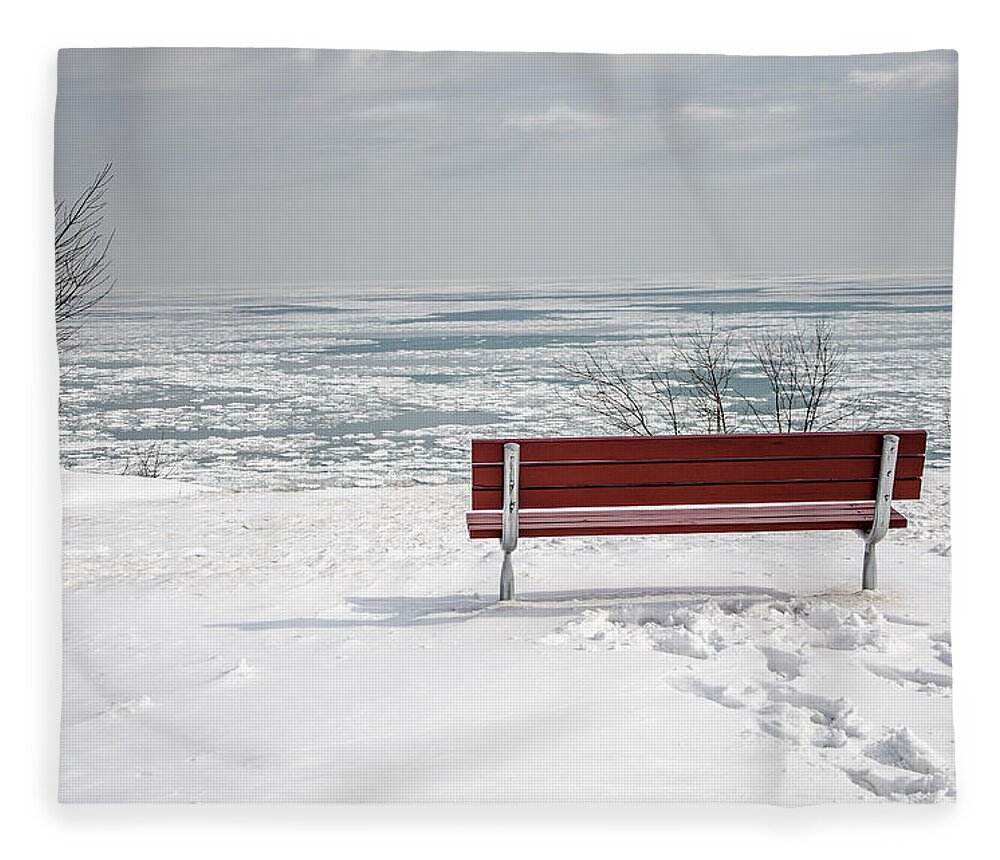 Lake Michigan Fleece Blanket featuring the photograph Lonely Bench by Susan McMenamin