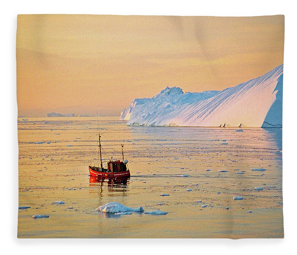Greenland Fleece Blanket featuring the photograph Lonely Boat - Greenland by Juergen Weiss