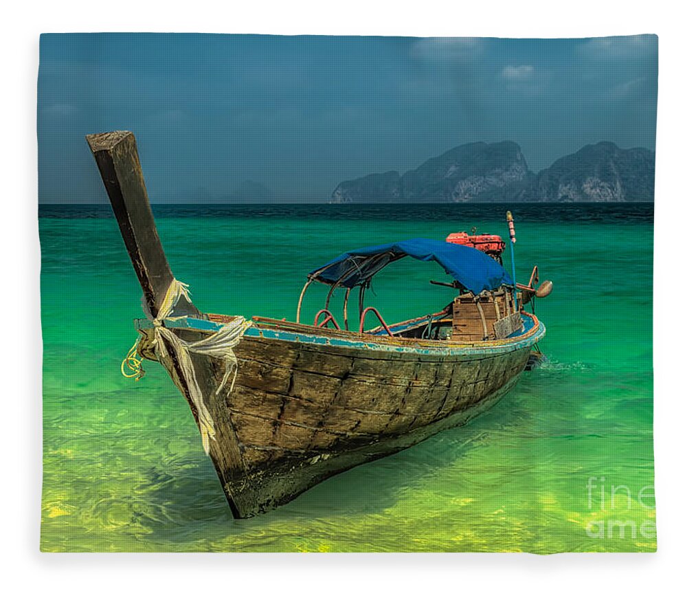 Koh Lanta Fleece Blanket featuring the photograph Long Tail Boat Thailand by Adrian Evans