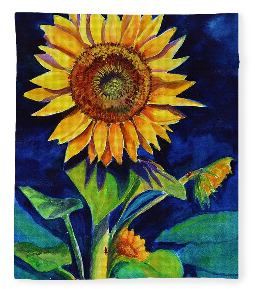 Sun Fleece Blanket featuring the painting Midnight Sunflower by Jane Ricker
