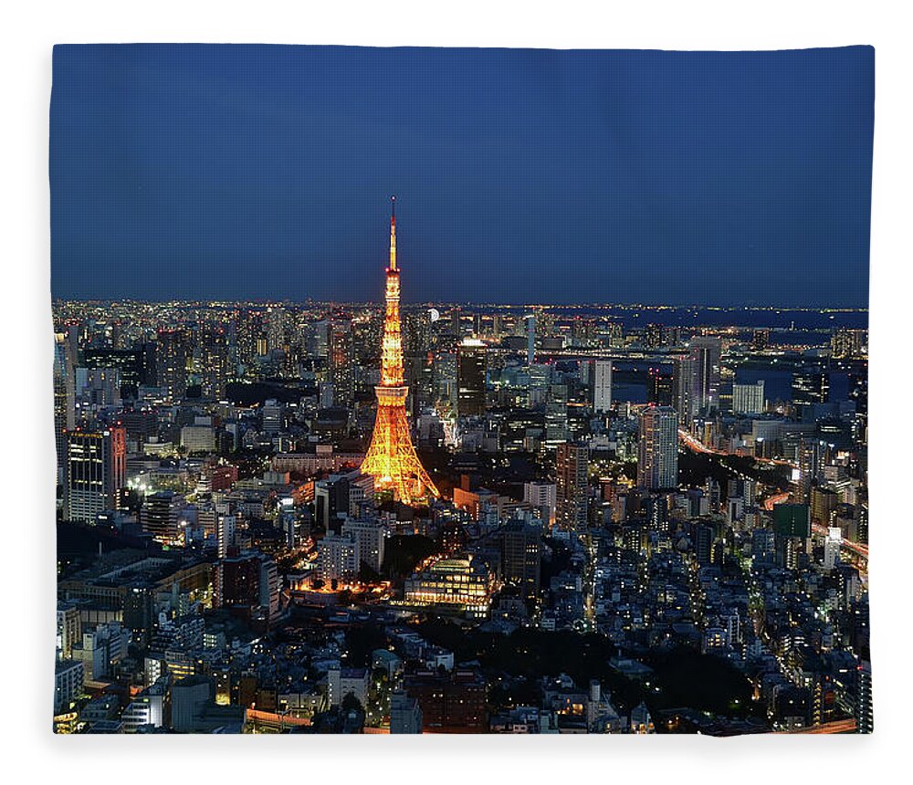 Tokyo Tower Fleece Blanket featuring the photograph Looking At Tokyo Tower by Mhbs