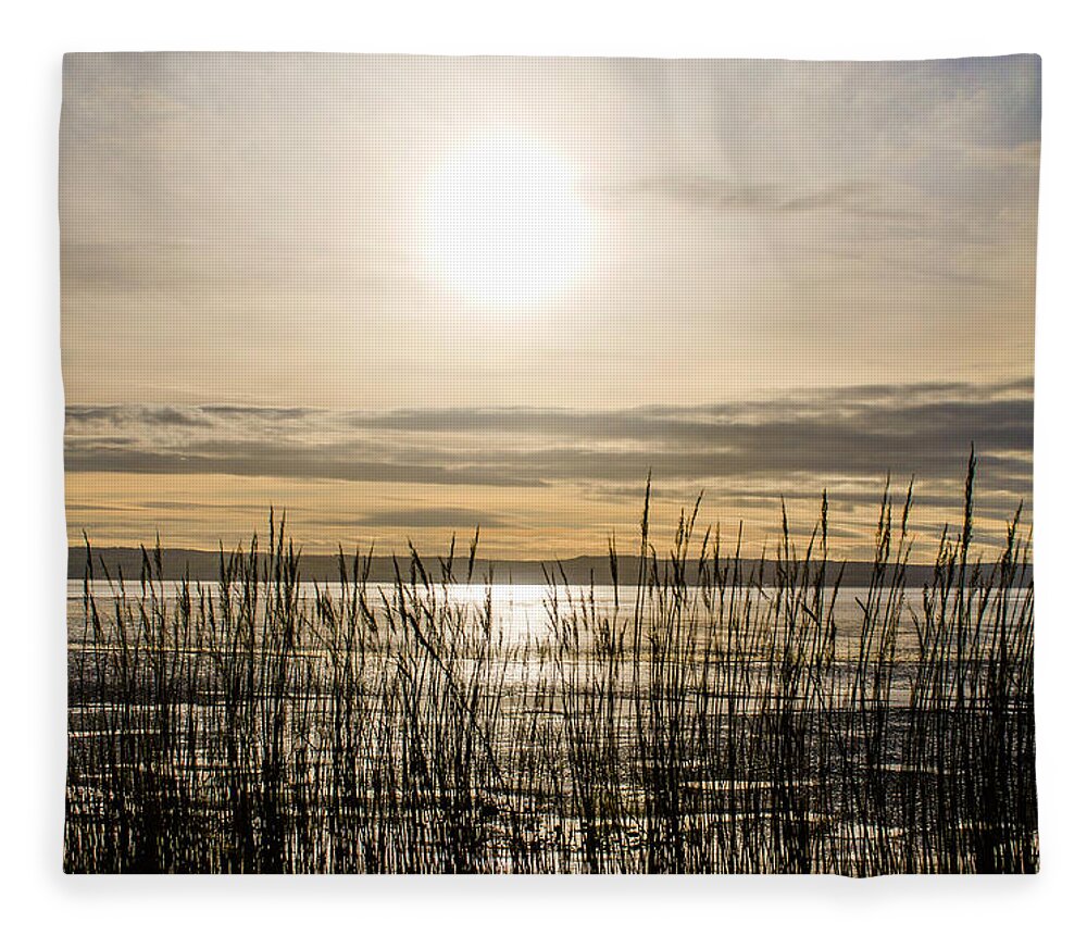 North Wales Fleece Blanket featuring the photograph Looking at Wales through the grass by Spikey Mouse Photography