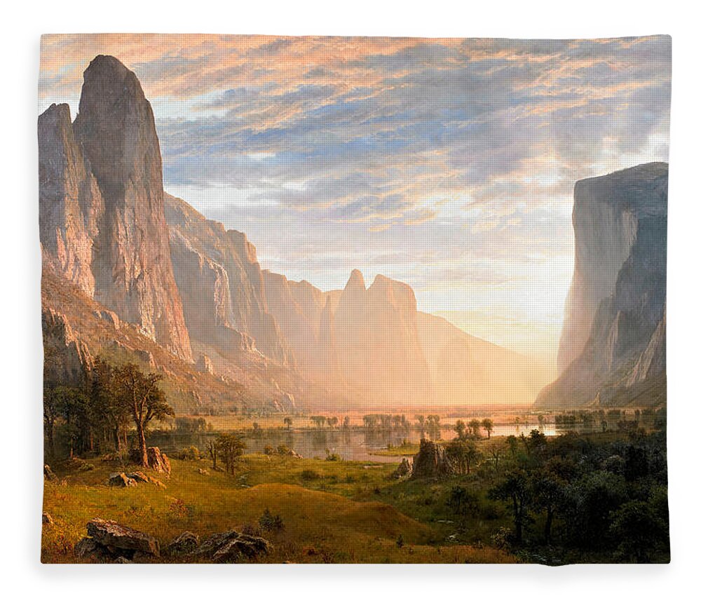 Albert Bierstadt Fleece Blanket featuring the painting Looking down Yosemite Valley by Albert Bierstadt