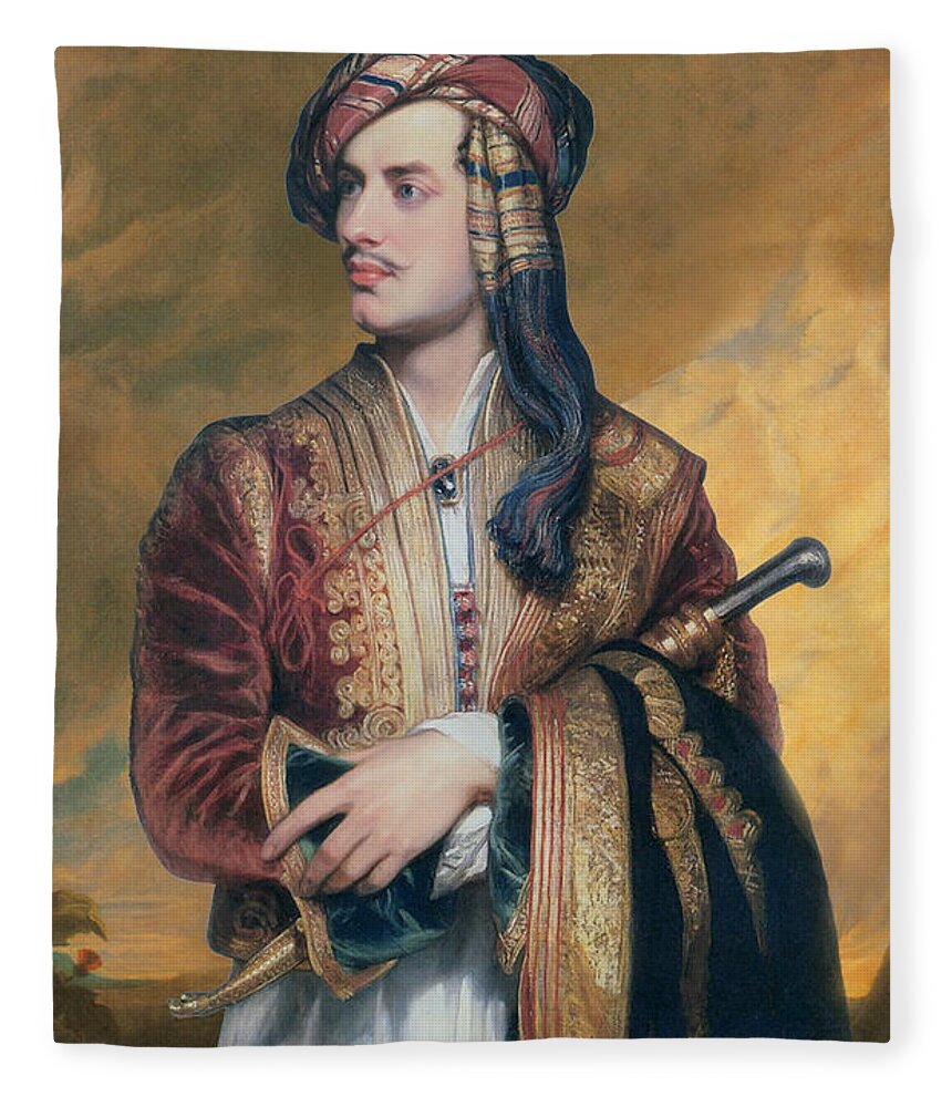 Thomas Phillips Fleece Blanket featuring the painting Lord Byron in Albanian Dress by Thomas Phillips
