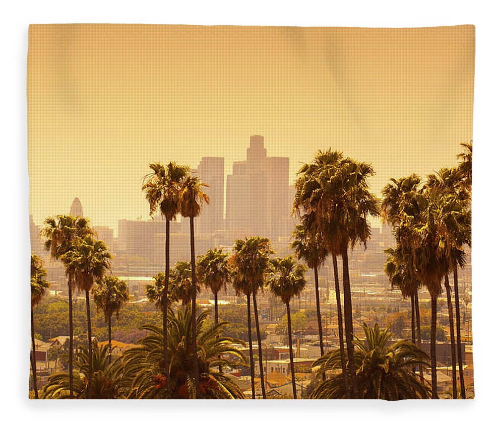 Beverly Hills Fleece Blanket featuring the photograph Los Angeles With Palm Trees In by Lpettet