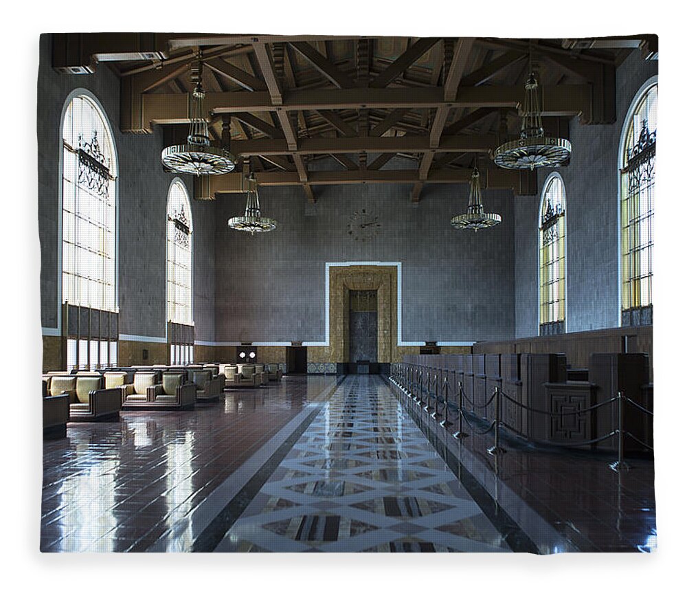 Union Station Fleece Blanket featuring the photograph Los Angeles Union Station - Custom by Belinda Greb