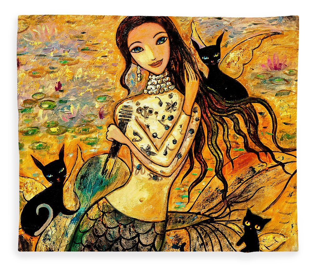Mermaid Art Fleece Blanket featuring the painting Lotus Pool by Shijun Munns