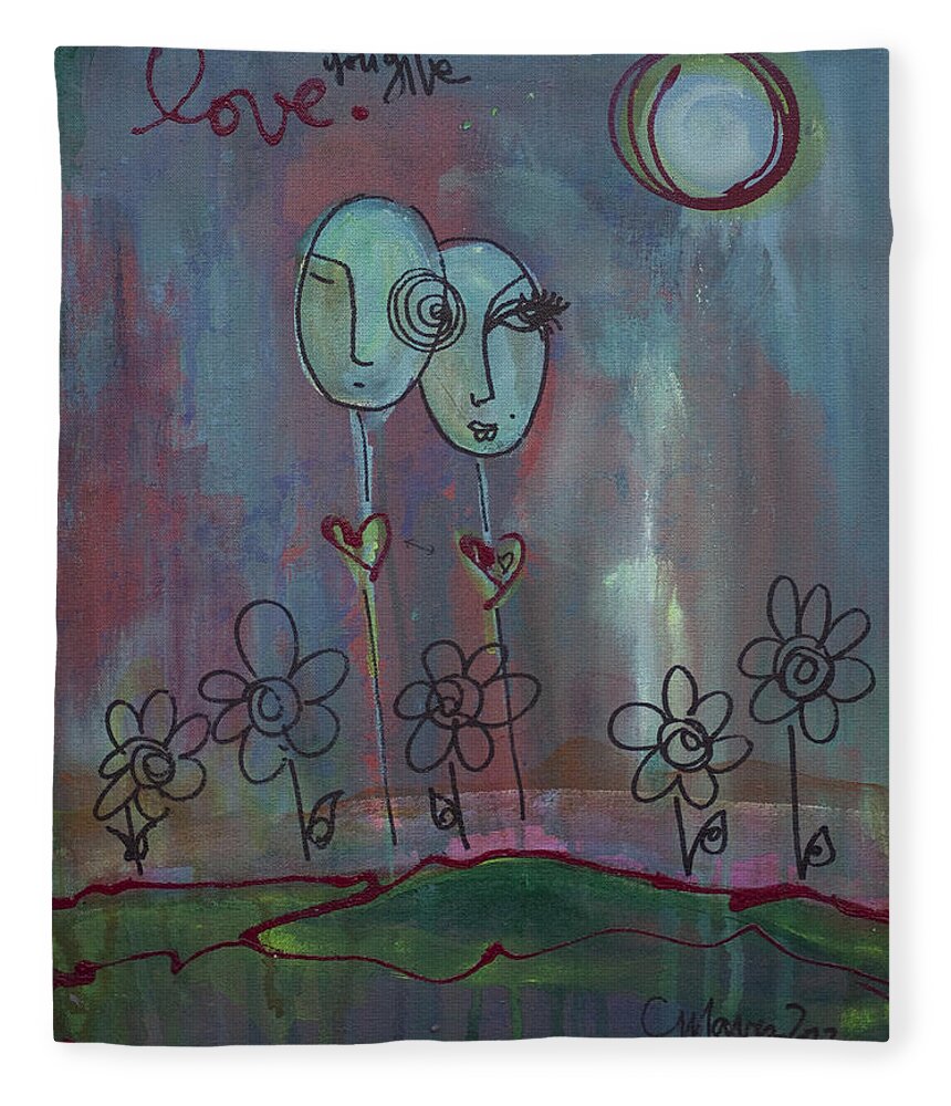 Love Fleece Blanket featuring the painting Love You Give Lollipops by Laurie Maves ART