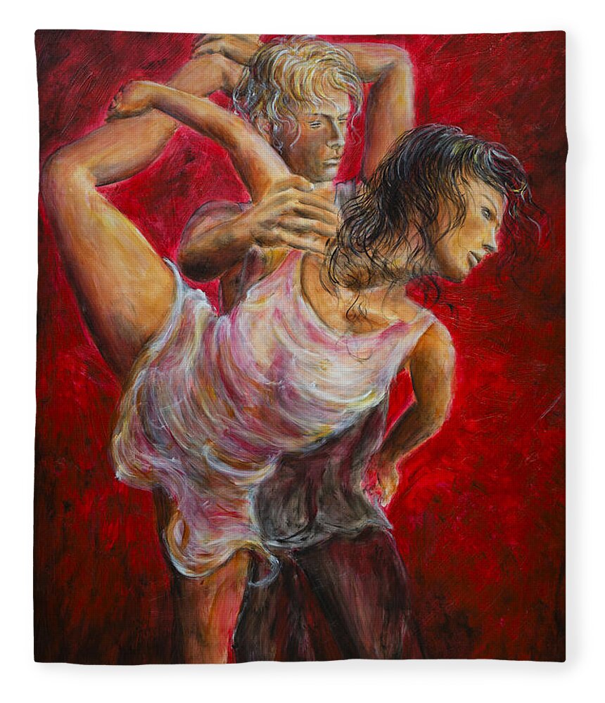 Tango Fleece Blanket featuring the painting Lovers Red 04 by Nik Helbig
