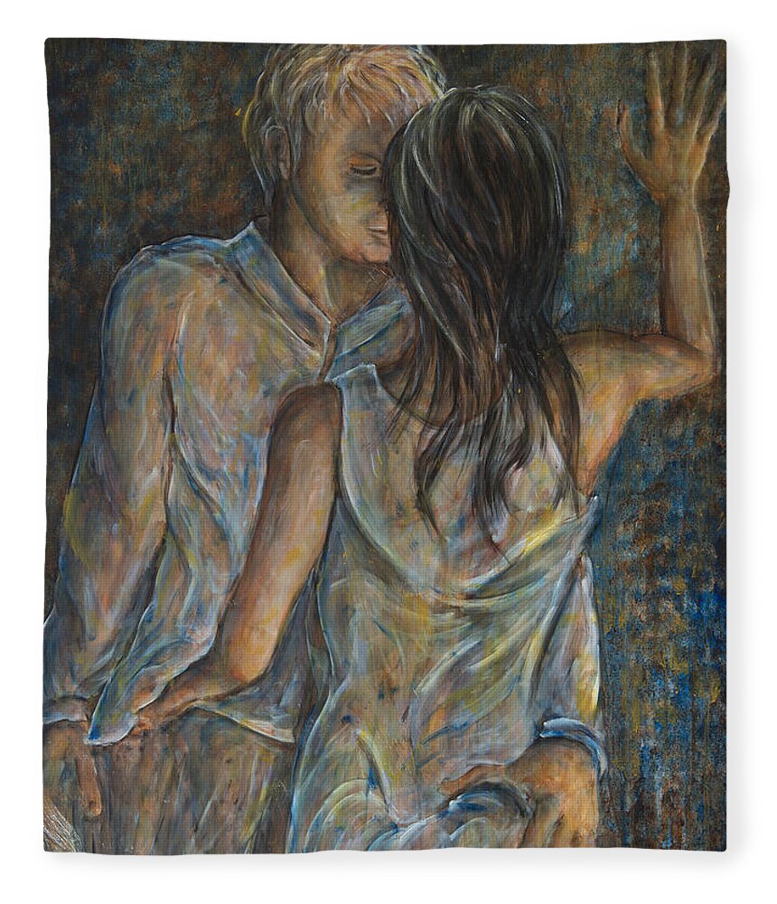 Lovers Fleece Blanket featuring the painting Lovers Shadow by Nik Helbig