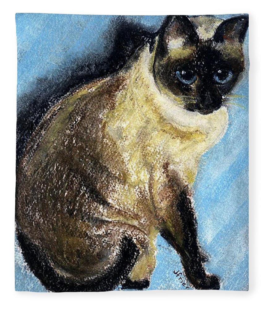 Siamese Cat Fleece Blanket featuring the pastel Lovey by Jamie Frier