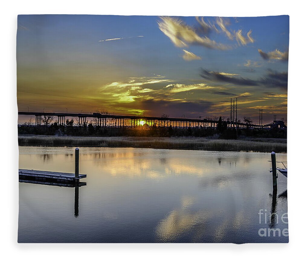 Sunset Fleece Blanket featuring the photograph Lowcountry Marina Sunset by Dale Powell