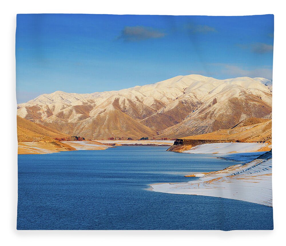Tranquility Fleece Blanket featuring the photograph Lucky Peak Reservoir At Sunset In Winter by Anna Gorin