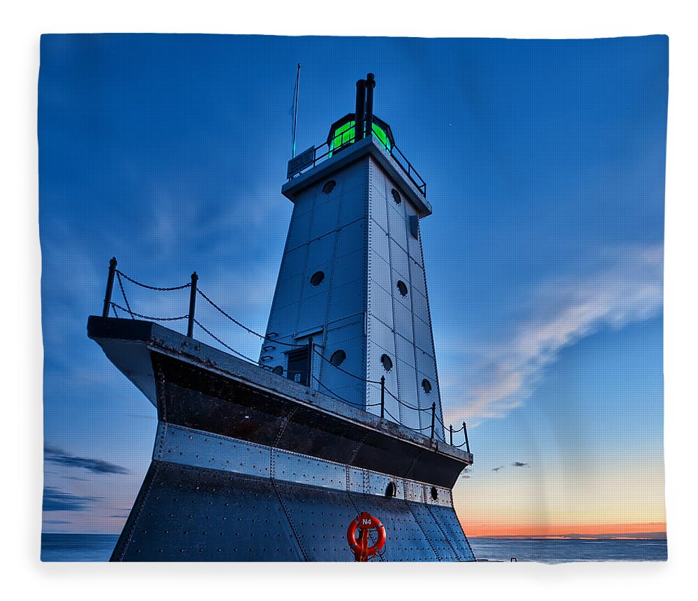 Lighthouse Fleece Blanket featuring the photograph Ludington Lighthouse by Sebastian Musial