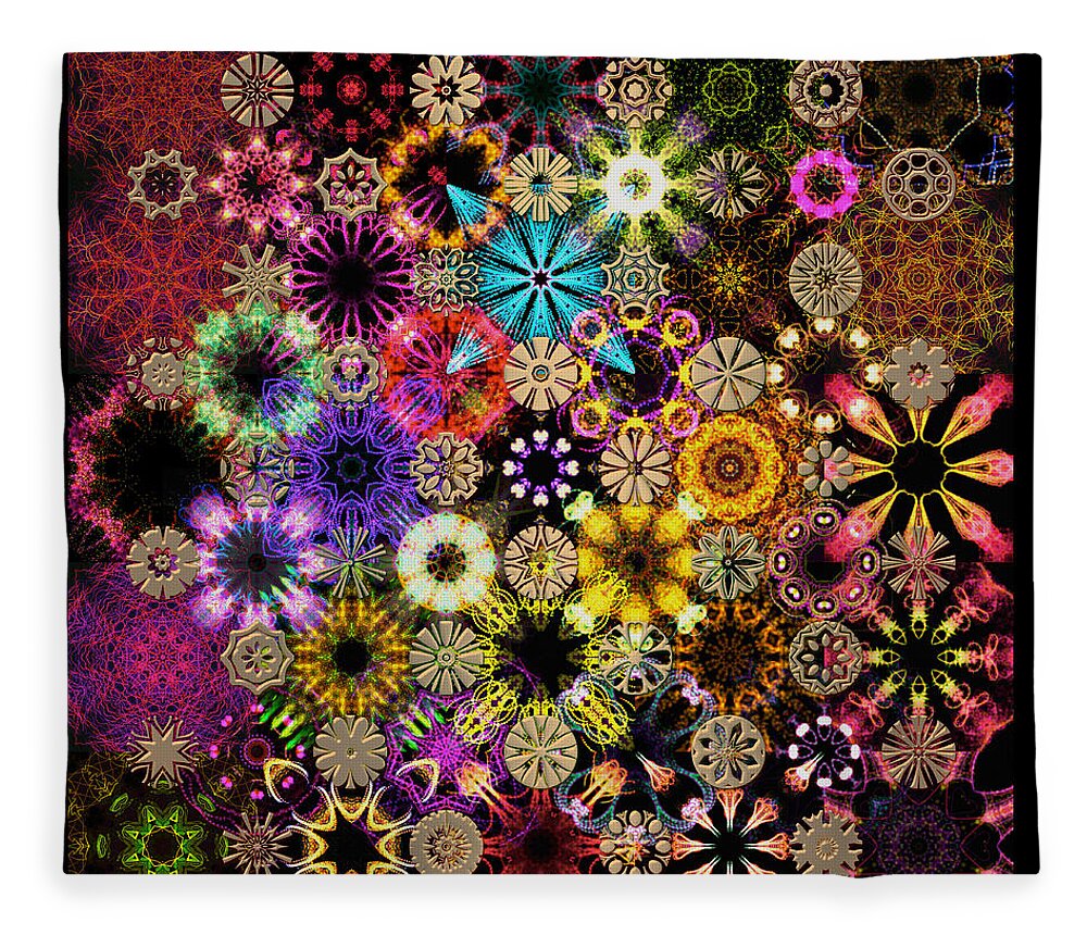 Floral Fleece Blanket featuring the digital art Luminiscent Kaleidoctogarden by Ann Stretton