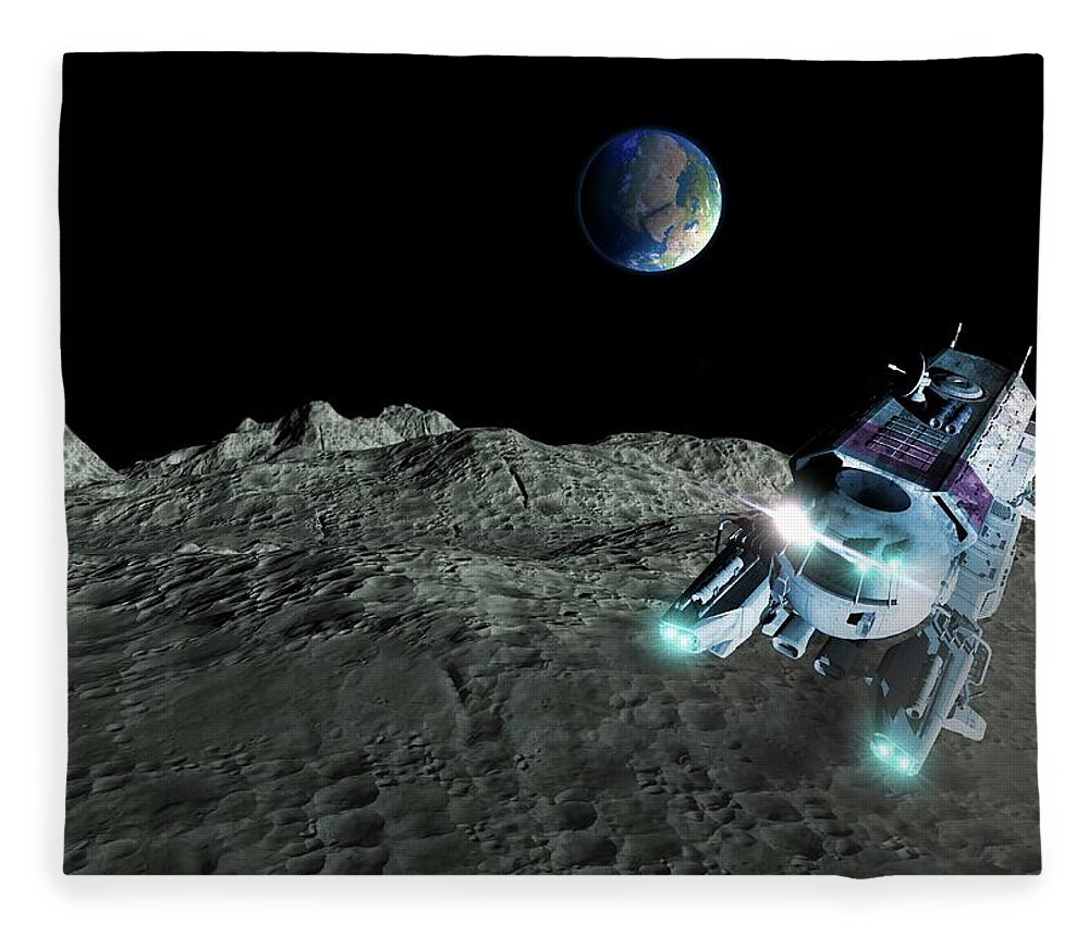Concepts & Topics Fleece Blanket featuring the digital art Lunar Exploration, Artwork by Victor Habbick Visions