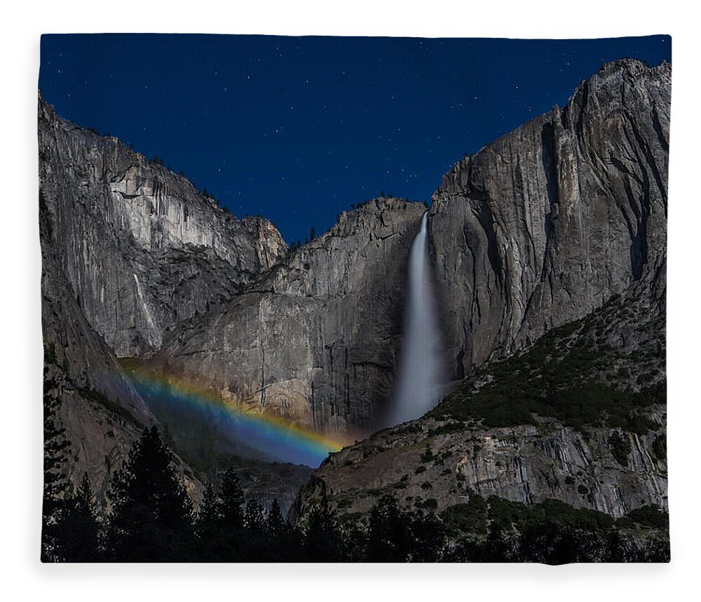 Falls Fleece Blanket featuring the photograph Lunar Moonbow at Yosemite Falls by Larry Marshall