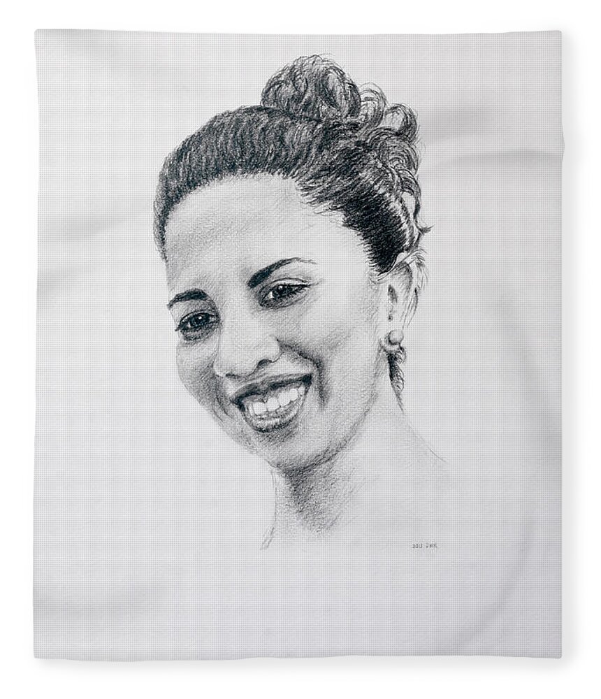Portrait Fleece Blanket featuring the drawing M by Daniel Reed