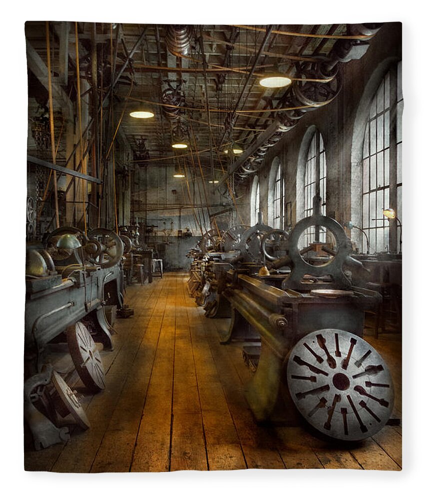 Machinist Fleece Blanket featuring the photograph Machinist - Lathes - The original Lather Disc by Mike Savad