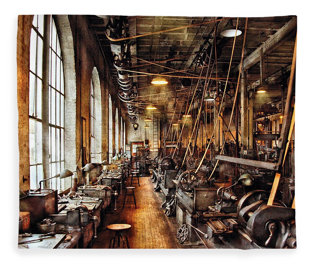 Machinist Fleece Blanket featuring the photograph Machinist - Machine Shop Circa 1900's by Mike Savad