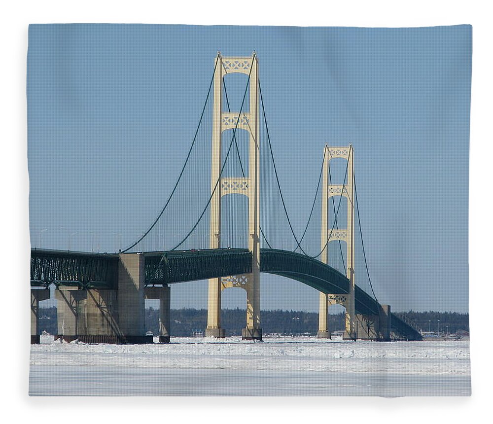 Mackinac Bridge Fleece Blanket featuring the photograph Mackinac Bridge in Winter by Keith Stokes