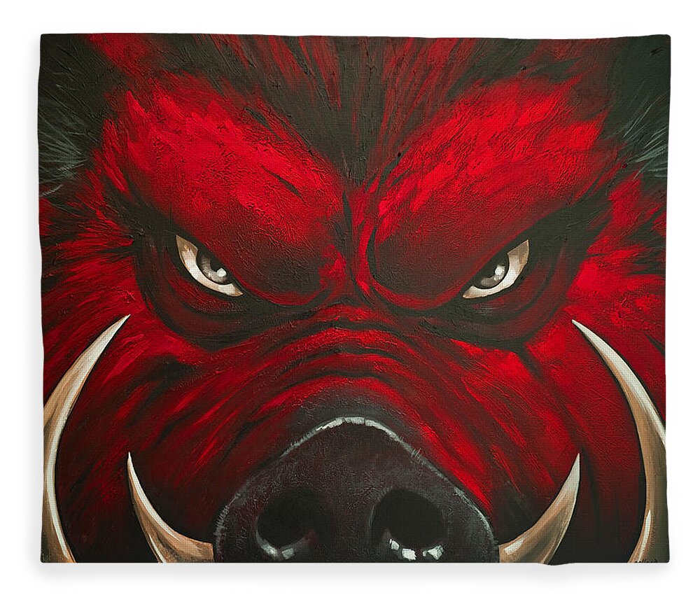 Hog Fleece Blanket featuring the painting Mad Hog by Glenn Pollard