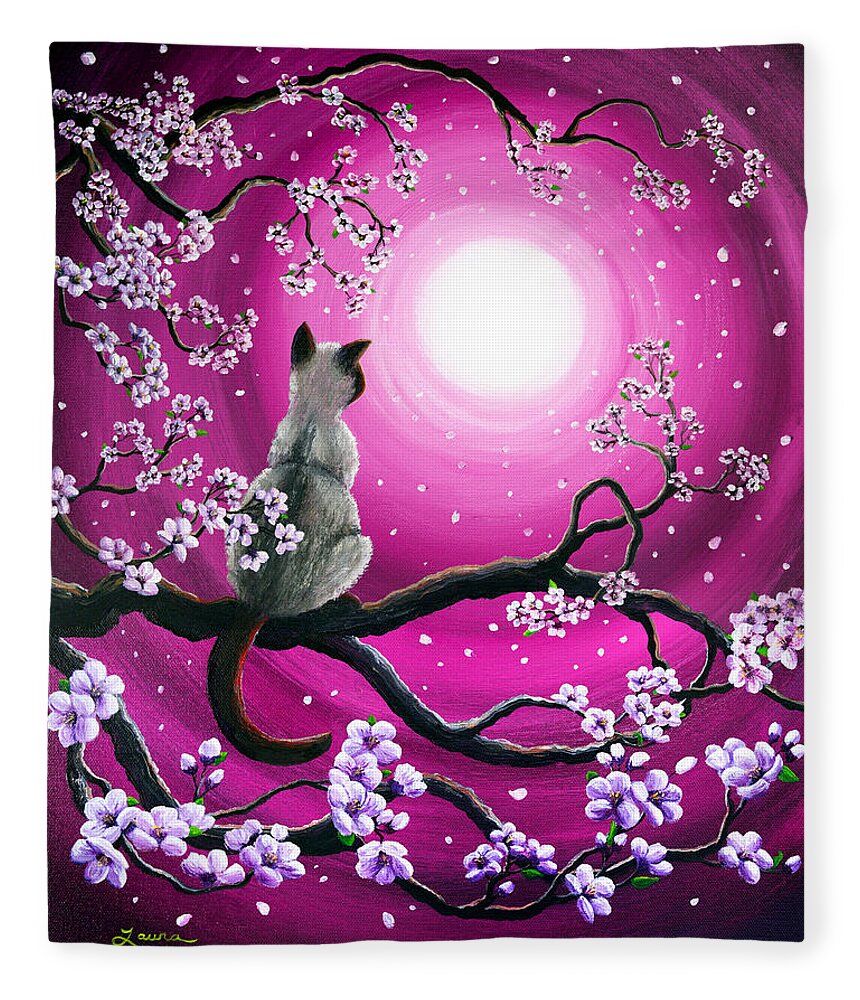 Japanese Fleece Blanket featuring the painting Magenta Morning Sakura by Laura Iverson