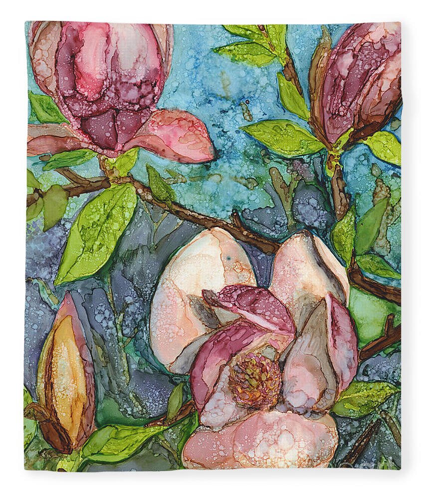 Magnolias Fleece Blanket featuring the painting Magnolias by Vicki Baun Barry